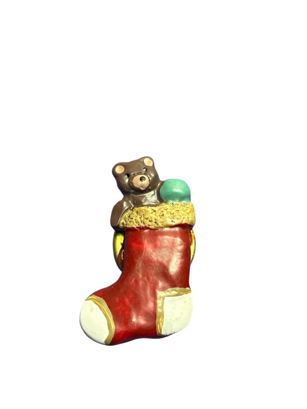 Vintage Plastic Christmas Stocking Button Cover Teddy Bear 1.5 inches